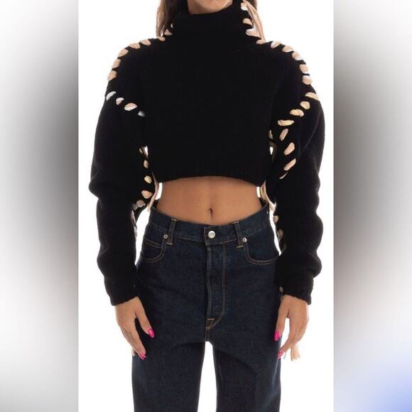 OAK + FORT LACE UP WOOL BLEND CROPPED MOCK NECK NWT SWEATER SIZE S - Picture 10 of 10